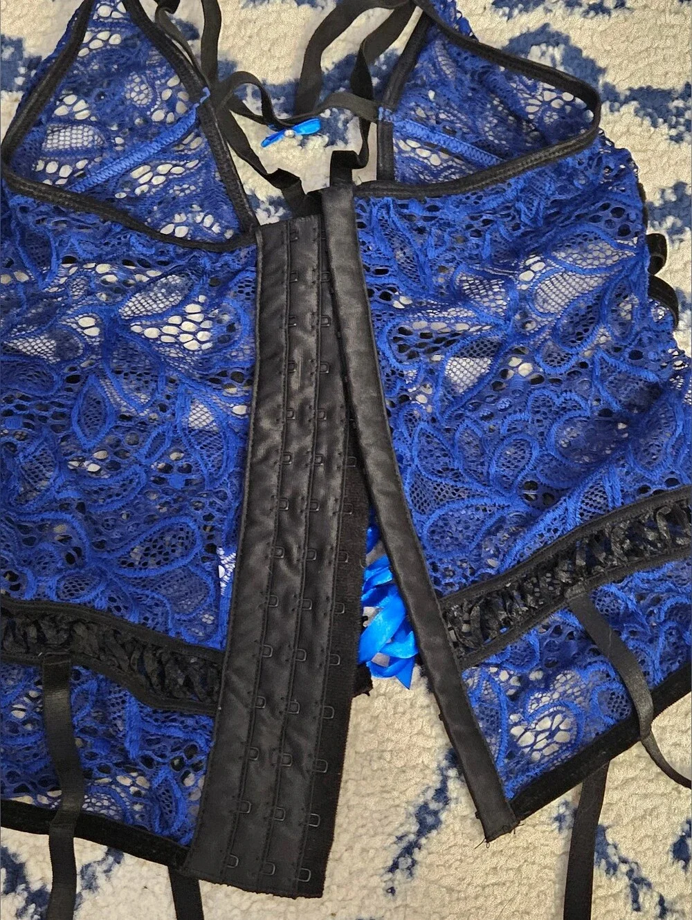 Women's Blue Lace Strappy Lingerie Set by